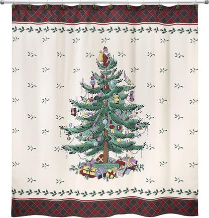 Spode - Fabric Shower Curtain, Holiday Bathroom Decor Christmas Tree Tartan Collection, 72"