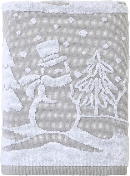 SKL Home Christmas/Winter Scenic Snowmen Bath Towel, 100% Cotton, Gray | 500 GSM. Soft & absorbent. Textured jacquard pattern. Great for holiday gifting.