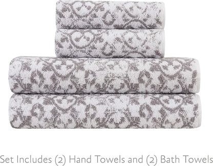 Jessica Simpson – Bath Towel 4 Piece Set, Aziza, Premium Bathroom Décor, Includes 2 Hand Towels and 2 Shower Towels, 100% Cotton & Machine Washable, Skyrocket Grey