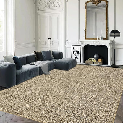 Printed Washable Rugs 4x6 Rug for Living Room Modern Rug Non Slip Small Bedroom Rug Soft Faux Wool Low Pile Stain Resistant Carpet for Entrance Office Nursery Dining Room 4'x6' Beige/Grey