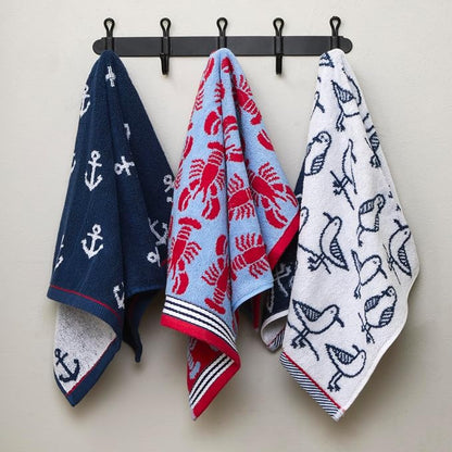 SKL Home Nautical Lobster Hand Towel Set-2pc, Reversible Jacquard, Navy | 100% Cotton. Plush & absorbent. For the bathroom, kitchen, bar or any sink space. Great for everyday & coastal/beach décor.