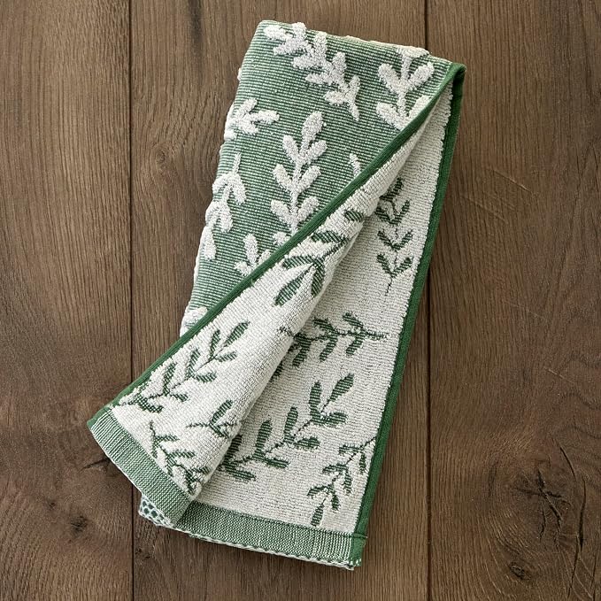SKL Home Leaf Sprig Hand Towel Set-2pc, 100% Cotton, Reversible, Spruce | Soft & absorbent jacquard. For use in the bathroom, kitchen, or bar & makes a great gift.