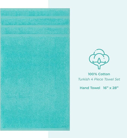 American Soft Linen Luxury Hand Towels for Bathroom, 600 GSM Heawy Weight 16x28 Size 100% Cotton Turkish 4 Piece Hand Face Towel Set, Turquoise Blue Hand Towels