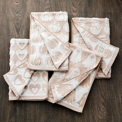 SKL Home Christmas/Winter Holiday Hand Towel Gift Set-4pc, Jacquard, Tan | 100% Cotton. Soft & reversible. For seasonal use in the bathroom, kitchen or bar for Valentine's Day/Halloween/Fall/Winter.
