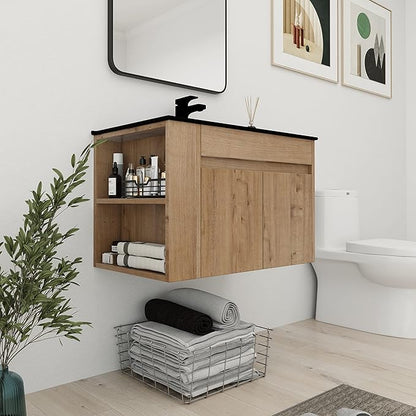 Bathroom Vanity with Sink 30 Inch, Modern Bathroom Vanities Set, Single Bathroom Vanity Set with Top Basin and Storage Cabinet, Soft Close Doo(IMO, 30 * 18)