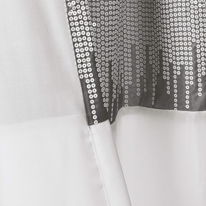 Lush Decor Night Sky Window Curtain Panel, Single, 42" W x 108" L, Gray & White - Sequin Curtains - Sparkle & Color Block Design - Modern Glam Decor - Extra Long Curtains For Bedroom & Living Room