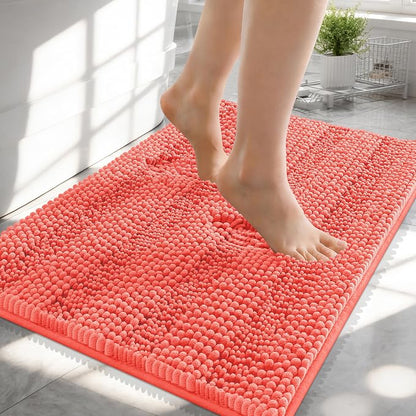 OLANLY Thick Small Bathroom Rugs 24x16, Soft Chenille Bath Rugs, Coral | Rubber Backing, Machine Wash, Extra Absorbent Striped Bath Mats for Bathroom Floor, Tub and Shower, Home Decor Accessories