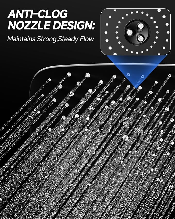 Veken 11.8" Rainfall Shower Head, 11" Stainless Steel Exension Arm | Rectangular Rainfall Showerhead,Height & Angle Decor Adjustable, High Pressure, Bathroom Accessories, Chrome