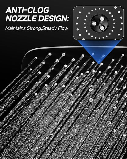 Veken 11.8" Rainfall Shower Head, 11" Stainless Steel Exension Arm | Rectangular Rainfall Showerhead,Height & Angle Decor Adjustable, High Pressure, Bathroom Accessories, Chrome