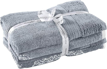 Modern Threads 6-Piece 100% Cotton Damask Medallion Towel Set, Blue | Highly Absorbent, Soft & Plush, Quick-Drying, 550 GSM, Color-Rich Yarn-Dyed Design, OEKO-TEX Certified
