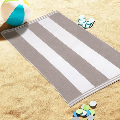 Superior Cotton Nautical Stripe Beach Towels, Colorful Towels for Adult, Kid, Pool, Swimming, Sand, Travel, Large Oversized, Absorbent, Fast Drying, Bath Basics, Cabana Collection, 1 Piece, Light Grey