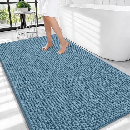 OLANLY Thick Chenille Large Bathroom Rugs Mats 44x32, Airy Blue | Soft Absorbent Bath Rugs, Rubber Backing, Machine Wash Dry, Bath Mats for Bathroom, Tub and Shower, Home Decor Accessories