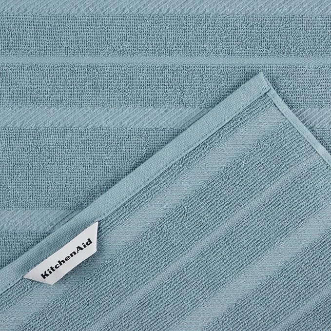 KitchenAid Albany Kitchen Towel 4-Pack Set, Fog Blue/White, 16"x26"