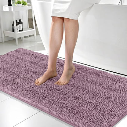 OLANLY Thick Bathroom Runner Rugs 59x24, Soft Chenille Bath Rugs, Deep Plum | Absorbent Striped, Rubber Backing, Machine Wash, Long Bath Mats for Bathroom Floor, Tub and Shower, Home Decor Accessories