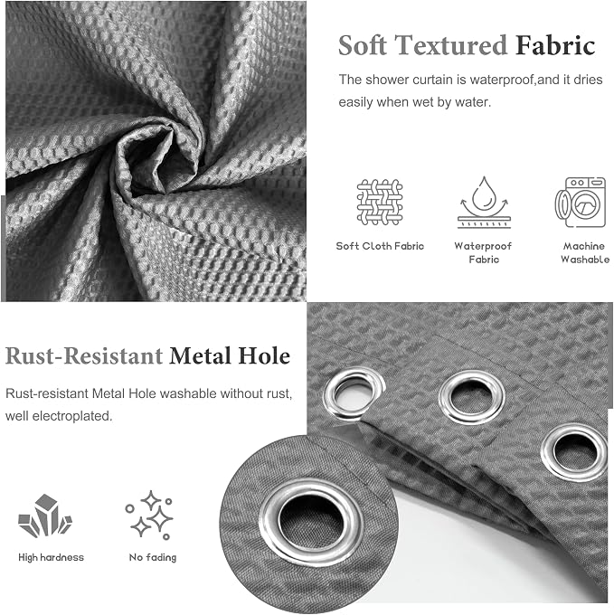 Tititex Solid Grey Cloth Fabric Shower Curtain Liner with 2 Magnets - Texture Soft Hotel Quality Waterproof Shower Liner, Light-Weight & Machine Washable 72x72 inch