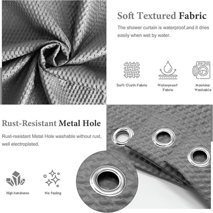 Tititex Solid Grey Cloth Fabric Shower Curtain Liner with 2 Magnets - Texture Soft Hotel Quality Waterproof Shower Liner, Light-Weight & Machine Washable 72x72 inch