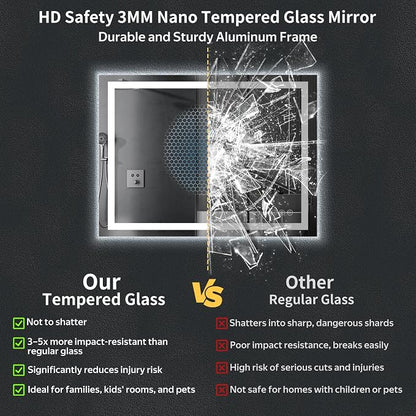 50"x40" LED Bathroom Mirror with Lights, Anti-Fog, Backlit+Frontlit | CRI 95, Stepless Dimmable, 3 Colors Lighting, Shatterproof Tempered Glass, HD Reflection, Memory, (Horizontal/Vertical)