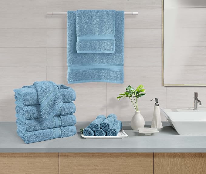 LANE LINEN Bath Towel Set Soft Absorbent Quick Dry 100% Cotton - Blue | Cotton Bath Towel Set - Long-Lasting Comfort, Hotel-Style Look, Gets Softer With Every Wash, Machine Washable, Densely Woven