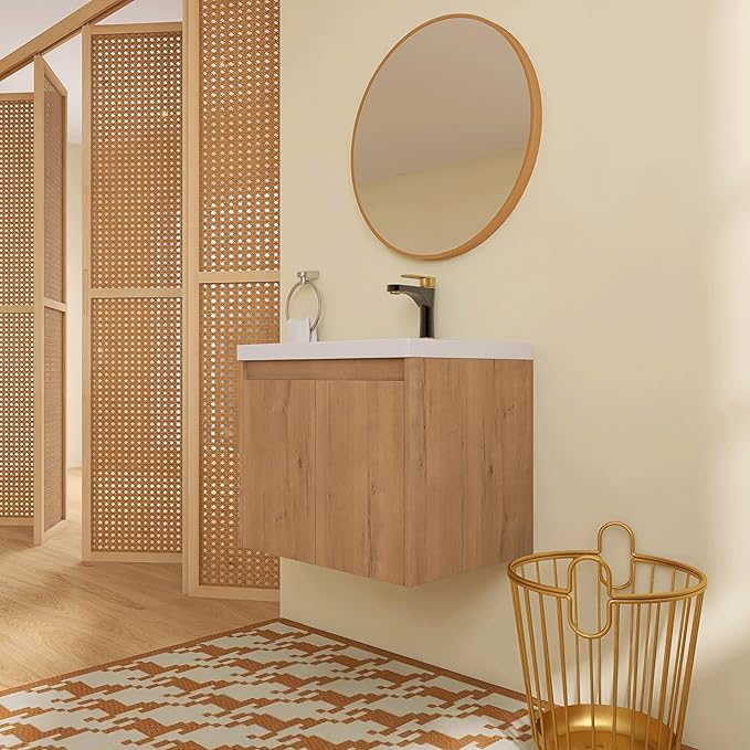 24'' Floating Bathroom Vanity with Sink, 24 Inch Wall-Mounted Single Sink Cabinet for Small Bathrooms, Soft-Close Doors & Vertical Storage, Space-Saving Design, Imitative Oak