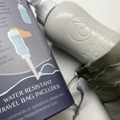 Happy Bottom Portable Bidet | Leak Free Handheld Travel Bidet and Peri Bottle with Angled Nozzle Sprayer | 400 ml Capacity | with Travel Bag