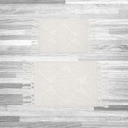 Jean Pierre – Ricardo Bath Mats, Set of 2 Woven Fringe Bathroom Rugs, 100% Cotton, Premium Bathroom Decor - Measures 17" x 31" and 21” x 41”- Ivory