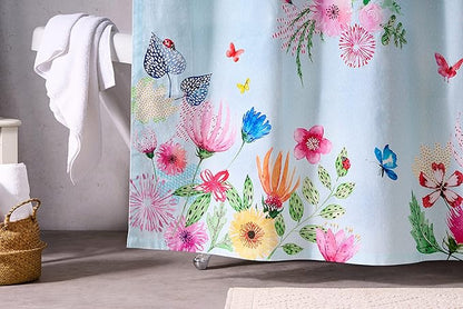 Maison d' Hermine Shower Curtain 100% Cotton One Panel 70"x72" Washable Fabric Shower Curtains for Bathroom, Easy Hanging with 12 Button Holes - Home Hotel Easter Gifts (Jardin D'Ete - Mint)