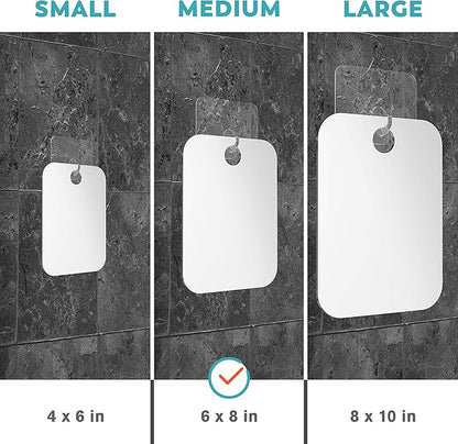 HONEYBULL Fogless Shower Mirror for Shaving – Anti-Fog Acrylic Mirror with Razor Holder, No-Drill Wall Mount, Flat Design for Steam Showers, Medium 6x8in
