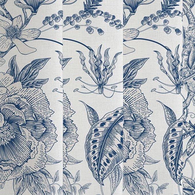MUGINYU Boho Blue Floral Cotton Shower Curtain for Bathroom - Rustic Farmhouse cottagecore Print Pattern Botanical Boho Shower Curtain Set Aesthetic Chinoiserie Vintage Bathroom Decor