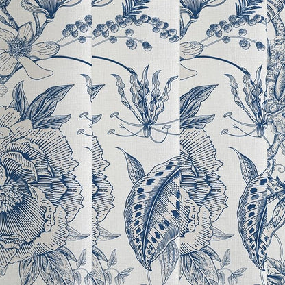 MUGINYU Boho Blue Floral Cotton Shower Curtain for Bathroom - Rustic Farmhouse cottagecore Print Pattern Botanical Boho Shower Curtain Set Aesthetic Chinoiserie Vintage Bathroom Decor