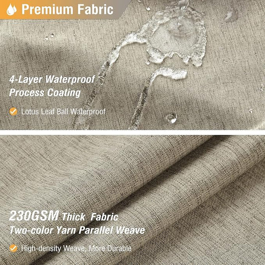 72x84 Long Linen Textured Waterproof Fabric Shower Curtain, Khaki/Tan | Heavy Duty Polyester Cloth, 12 Plastic Hooks, Elegant Drape, Modern Hotel Style, Bathroom Decor, Machine Washable, Quick-dry