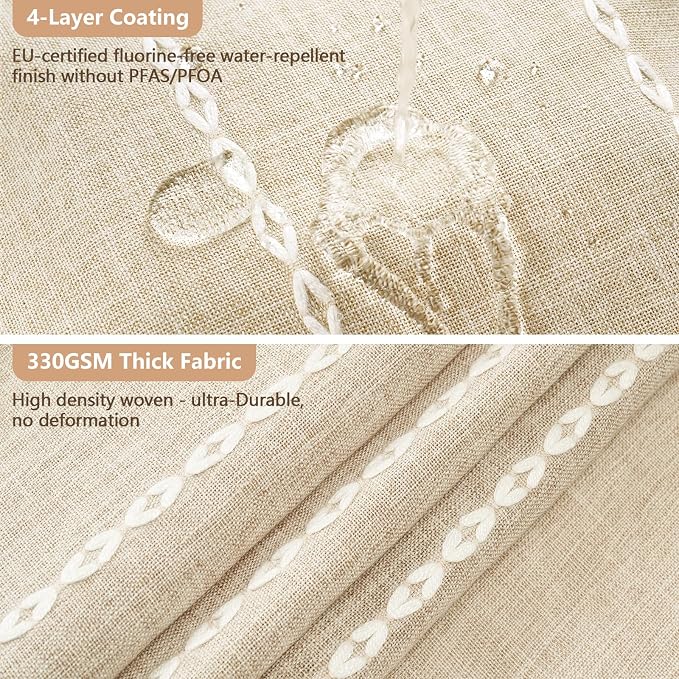 Seenus Boho Farmhouse Shower Curtain and Fabric Liner Set, Heavyweight Linen Textured Fabric Shower Curtain Beige with Tassels, 2 in 1 Waterproof Fabric Shower Curtain Set for Bathroom, 72x72 Inch