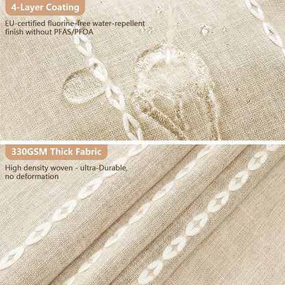 Seenus Boho Farmhouse Shower Curtain and Fabric Liner Set, Heavyweight Linen Textured Fabric Shower Curtain Beige with Tassels, 2 in 1 Waterproof Fabric Shower Curtain Set for Bathroom, 72x72 Inch