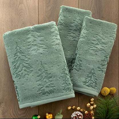 SKL Home Fall/Winter/Christmas Wispy Trees Hand Towel Set-2pc, Sage | 100% Cotton. 550 GSM. Soft & absorbent jacquard. Great for the bathroom, kitchen or bar, lodge/cabin décor & gifting.