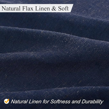 Navy Blue Linen Shower Curtain, Rustic Boho Farmhouse Style Bath Curtains for Bathroom, Cotton Blend Water Resistant Fabric Ombre Shower Curtain with Stainless Steel Hooks, 72 x 78 Inch