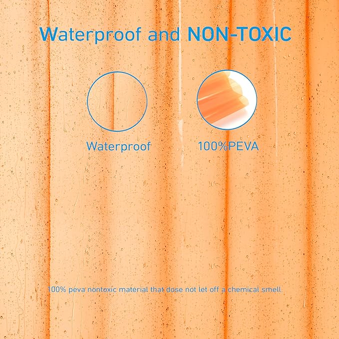 EHZNZIE Shower Curtain Liner Light Weight PEVA, Shower Liner 72x72 Inches, Waterproof, No Chemical Smell with 12 Rust Proof Metal Grommets for Bathroom Shower Curtain, Clear Orange