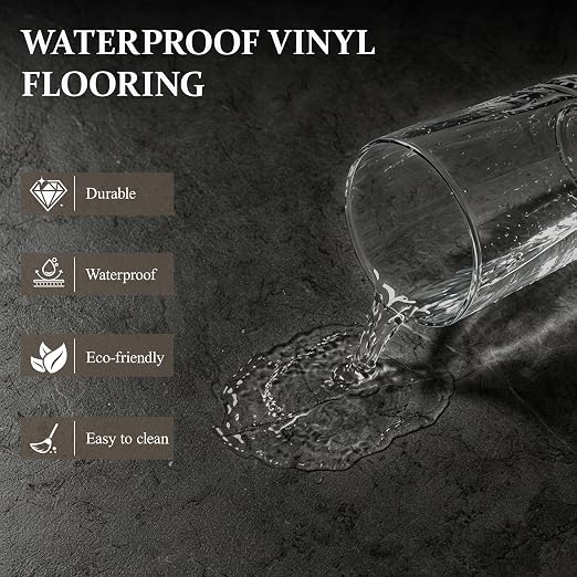DEXDE Peel and Stick Floor Tile Black Waterproof Vinyl, 2FTx2FT 10 PC | Waterproof Self-adhesive Vinyl Tiles, 40 Sq.Ft (10 Large 24"x24" PC), Vinyl Flooring for Bathroom Kitchen DIY Upgrades