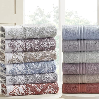 Modern Threads Charlize 6-Piece 100% Cotton Towel Set – Reversible Yarn Dyed Jacquard & Solid – Includes 2 Bath Towels, 2 Hand Towels, 2 Washcloths – Absorbent, Quick Dry, Soft & Durable – Clay