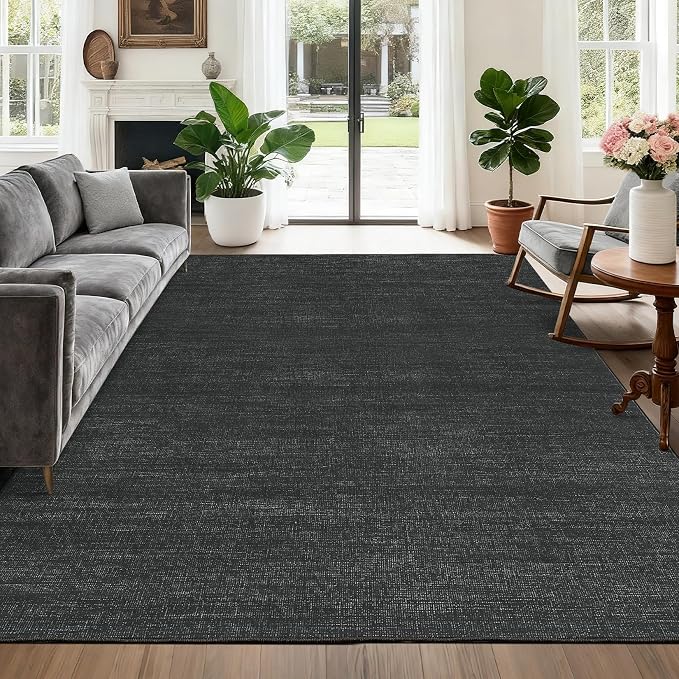 Garvee Black Rug for Living Room 4x6 Modern Solid Color Washable Rugs | Non Slip Stain Resistant Neutral Textured Non Shedding Low Pile Contemporary Soft Rug for Bedroom Dining Room Nursery