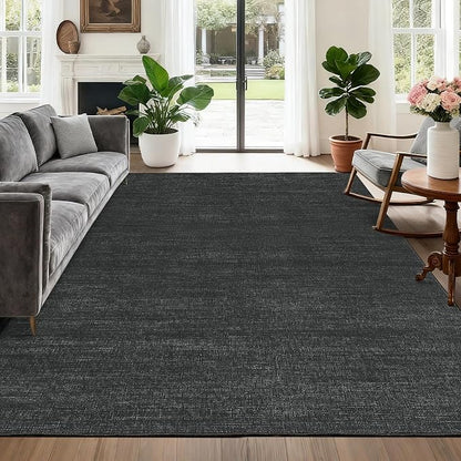 Garvee Black Rug for Living Room 4x6 Modern Solid Color Washable Rugs | Non Slip Stain Resistant Neutral Textured Non Shedding Low Pile Contemporary Soft Rug for Bedroom Dining Room Nursery