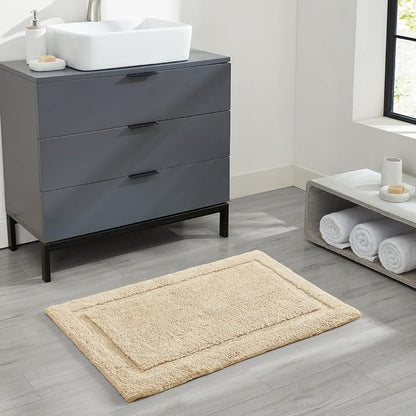 Jean Pierre New York Lydia Border 100% Cotton Bath Mat - Non-Slip Bath Rug - Ivory - 27"x45"