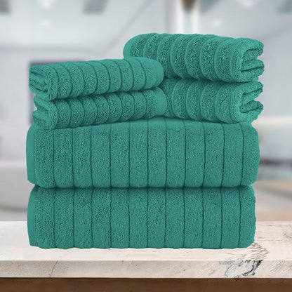 Elegant Comfort 100% Turkish Cotton Corduroy Ribbed Luxury Bath Towels 6-Piece Set, Premium Feel - Quick Dry, Highly Absorbent, Contains 2 Bath Towels, 2 Hand Towels, and 2 Washcloths, Turquoise