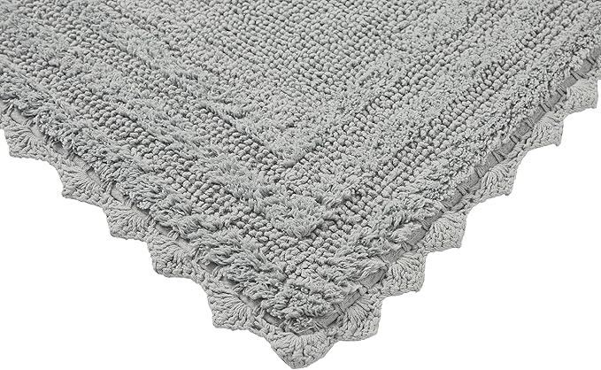 Better Trends Lilly Crochet Collection 100% Cotton 2 Piece Set (17" x 24" | 24" x 40") Bath Rug Set in Gray