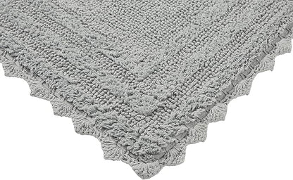 Better Trends Lilly Crochet Collection 100% Cotton 2 Piece Set (17" x 24" | 24" x 40") Bath Rug Set in Gray