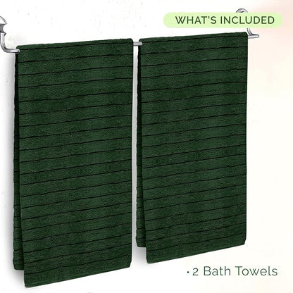 Elegant Comfort 100% Turkish Cotton Corduroy Ribbed Luxury Soft 2 Pack Bath Towels 27 x 54 Inch - Ultra Plush, Absorbent, Quick Dry, Hotel Spa Quality Towels for Bathroom Essentials, Hunter Green