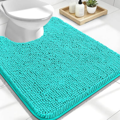 OLANLY Toilet Rugs U-Shaped 24x20, Soft Absorbent Chenille Contour Rugs | Teal, Quick-Drying Rubber Backing, Machine Washable Non-Slip Shaggy Bathroom Mat for Toilet, Home Decor Accessories