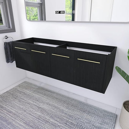 60 Inch Floating Bathroom Vanity,60" Bathroom Vanity Without Sink,Modern Bathroom Vanity Cabinet,Black Wall Mounted Cabinet(Sink Basin Not Included)