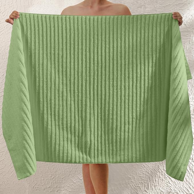 Elegant Comfort 100% Turkish Cotton Corduroy Ribbed Luxury Jumbo Bath Towel Ultra Soft - 35 x 70 Inch - Luxury Spa Premium Hotel Quality Highly Absorbent and Quick Dry Large Bath Towel, Sage