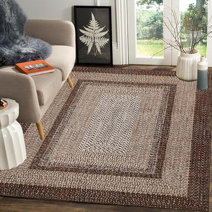 Printed Living Room Rug 3x5 Washable Rug for Bedroom Modern Farmhouse Braid Look Non Slip Small Area Rug Soft Low Pile Stain Resistant Carpet for Office Nursery Dining Room 3'x5'