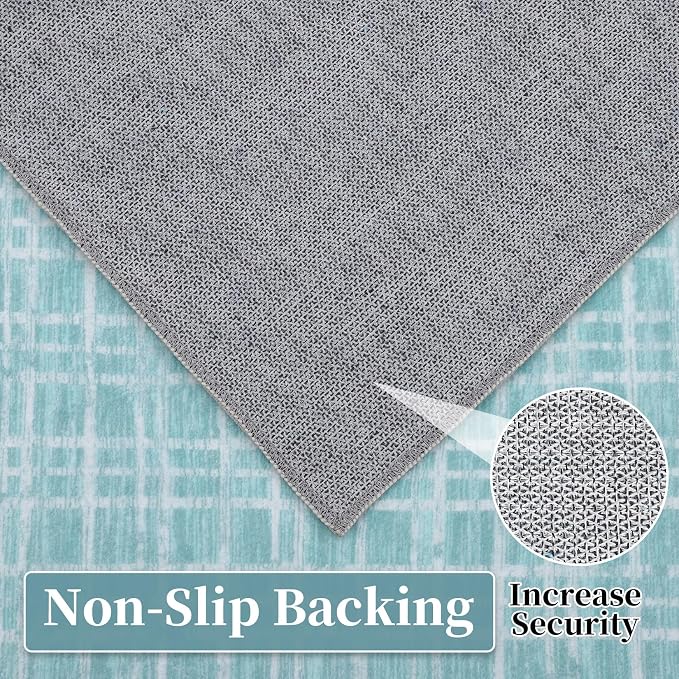 Washable Rug 9x12 Area Rug for Living Room Modern Bedroom Rug Grid Green Plaid Large Area Rug Non Slip Throw Rugs Soft Low Pile Stain Resistant Carpet for Dining Room 9'x12' Mint Green