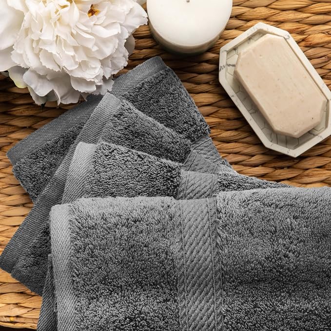 SUPERIOR Egyptian Cotton Plush & Absorbent, Hand Towel Set of 4, Charcoal | Quick Dry, Soft Luxury Towel Set, Bath Essentials for Bathroom, Guest Bath, Spa, 4 Piece Set, Madeline Towels